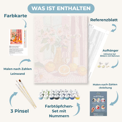 Malen nach Zahlen - Oranges wine and flowers