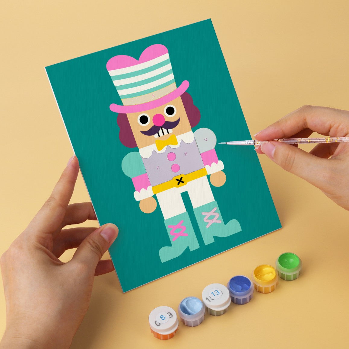 6 Mini-Gemälde auf Holzplatte – Nussknacker Set