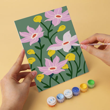 6 Mini-Gemälde auf Holzplatte – Kräftige Blüten Set