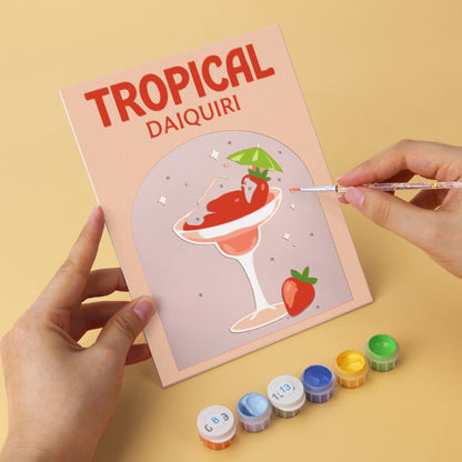 6 Mini-Gemälde auf Holzplatte – Bunte Cocktails Set