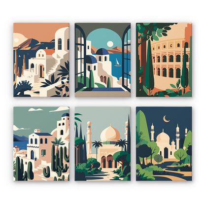 Malen nach Zahlen - Malen nach Zahlen - 6 Mini-Paintings | Wunderschöne Landschaften Set