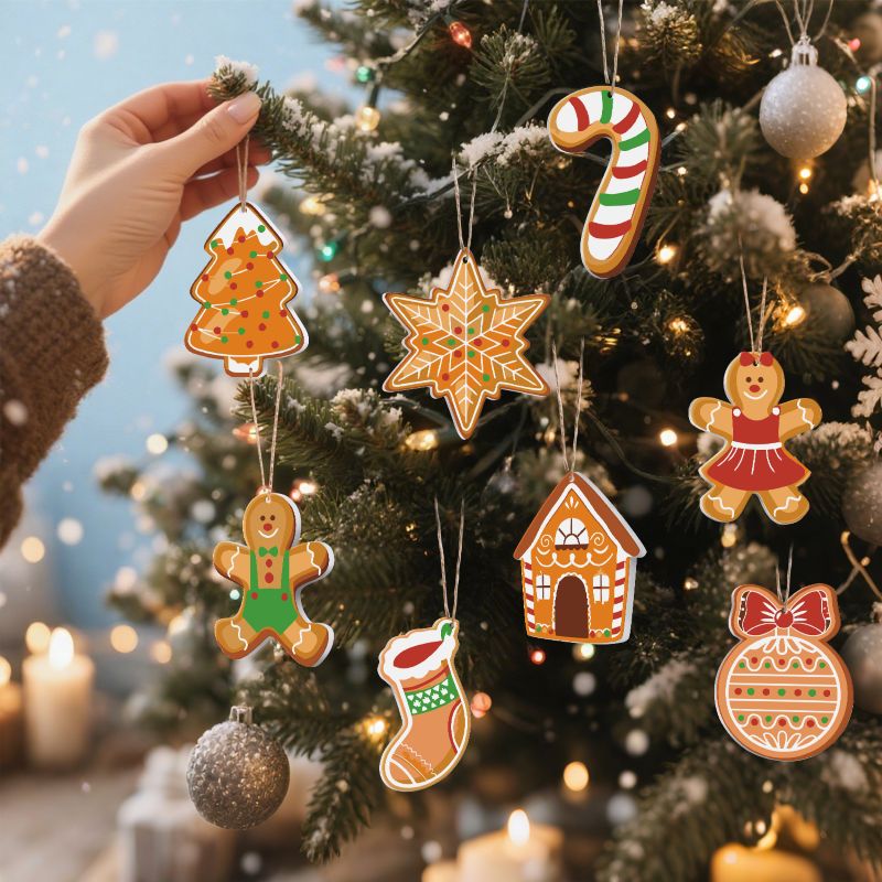 Malen nach Zahlen - 8 Weihnachtsanhängern | Lebkuchen-Set