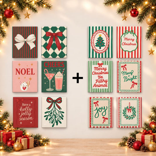 12 Mini-Gemälde | Weihnachtsschleifen & Streifen Bundle