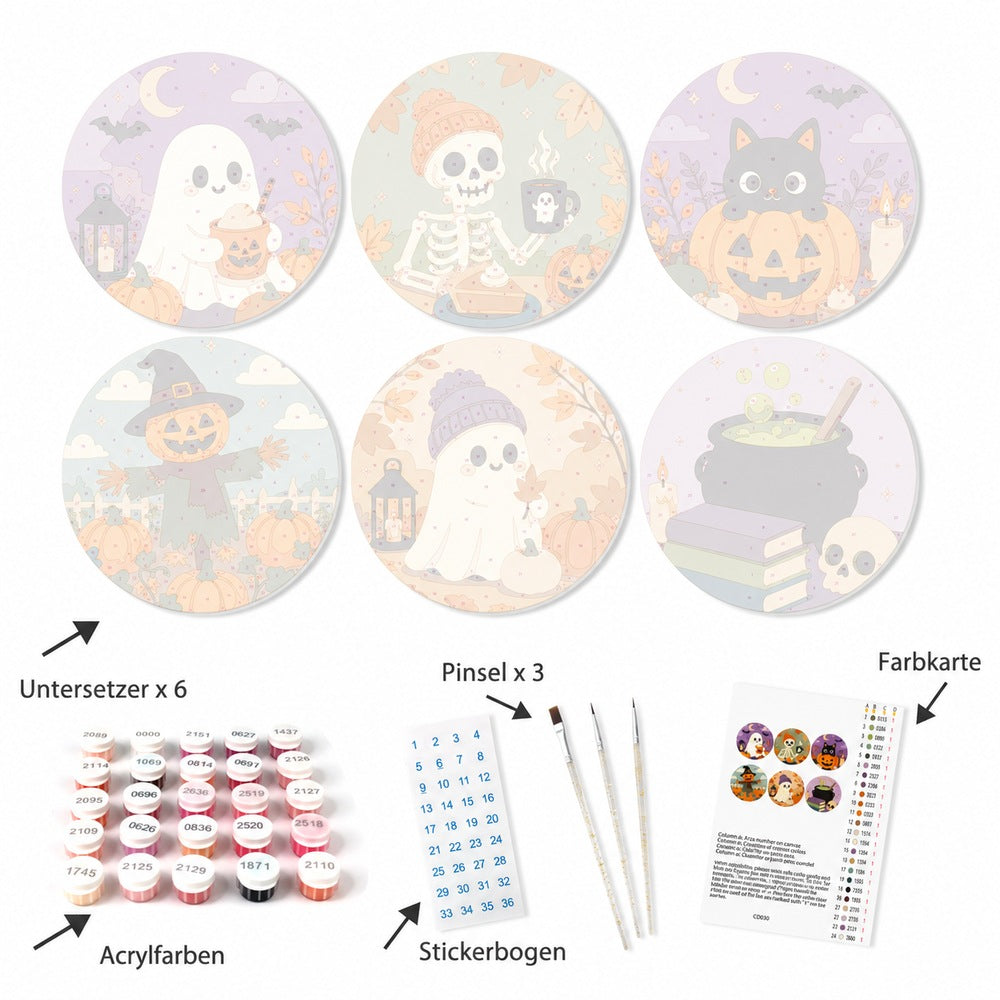 Malen nach Zahlen Untersetzer-Set – Halloween
