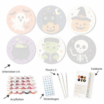 Malen nach Zahlen Untersetzer-Set – Süßes Halloween