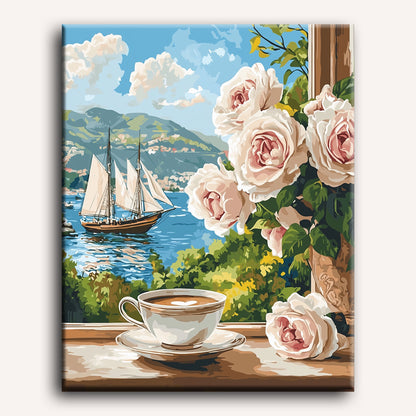 Malen nach Zahlen - Kaffee am Fenster