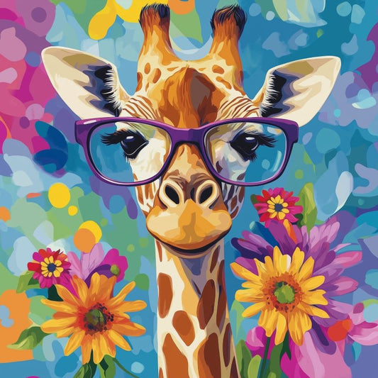 Malen nach Zahlen - Mini Malen nach Zahlen mit Rahmen - Coole Giraffe mit Blumen