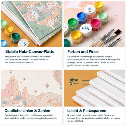 6 Mini-Gemälde auf Holzplatte – Katzen zwischen Pflanzen Set