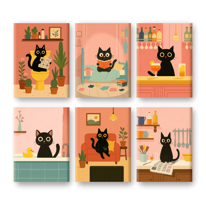 Malen nach Zahlen – 6 Mini-Gemälde | Das Schwarze-Katze-Set-Malen nach zahlen