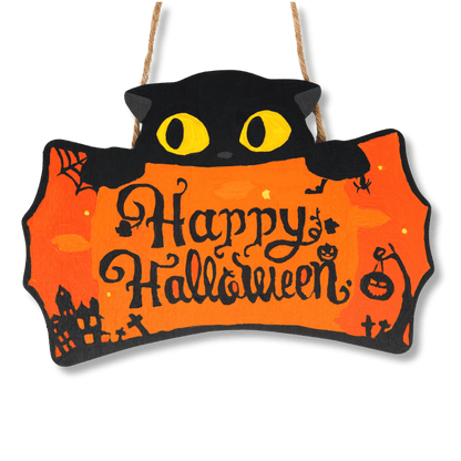 Halloween Katze – Malen nach Zahlen Holzanhänger - Malen nach Zahlen