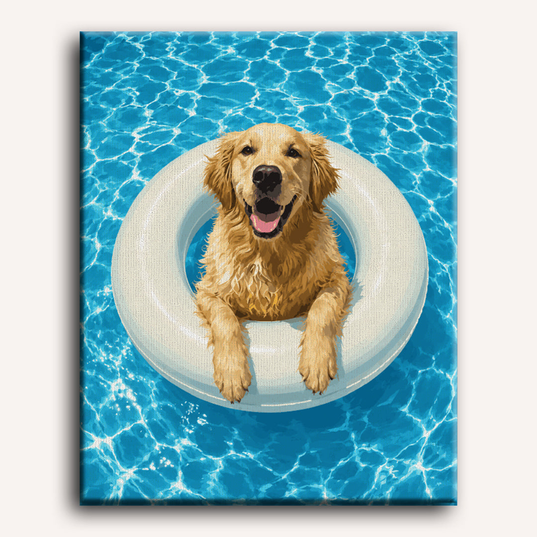 Malen nach Zahlen - Golden Retriever beim Schwimmen