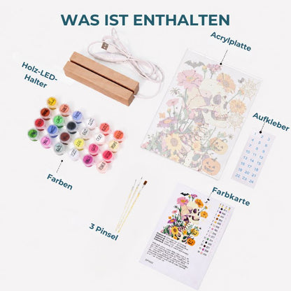 Malen nach Zahlen Halloween Lampe – Blumenschädel