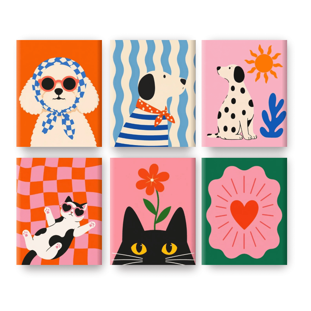 6 Mini-Gemälde | Pop-Art Haustiere-Set - Malen nach Zahlen