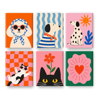 6 Mini-Gemälde | Pop-Art Haustiere-Set - Malen nach Zahlen