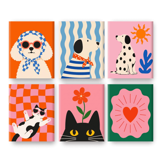 6 Mini-Gemälde | Pop-Art Haustiere-Set - Malen nach Zahlen