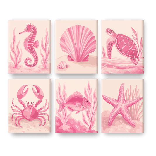 6 Mini-Gemälde | Rosa Ozean-Set - Malen nach Zahlen