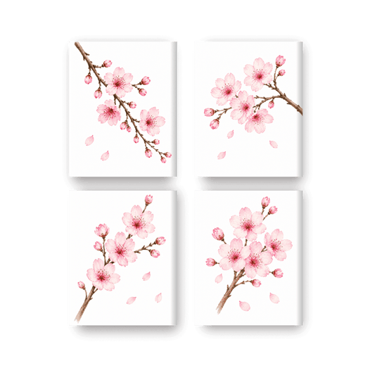 4 Mini-Gemälde | Kirschblüten-Set - Malen nach Zahlen