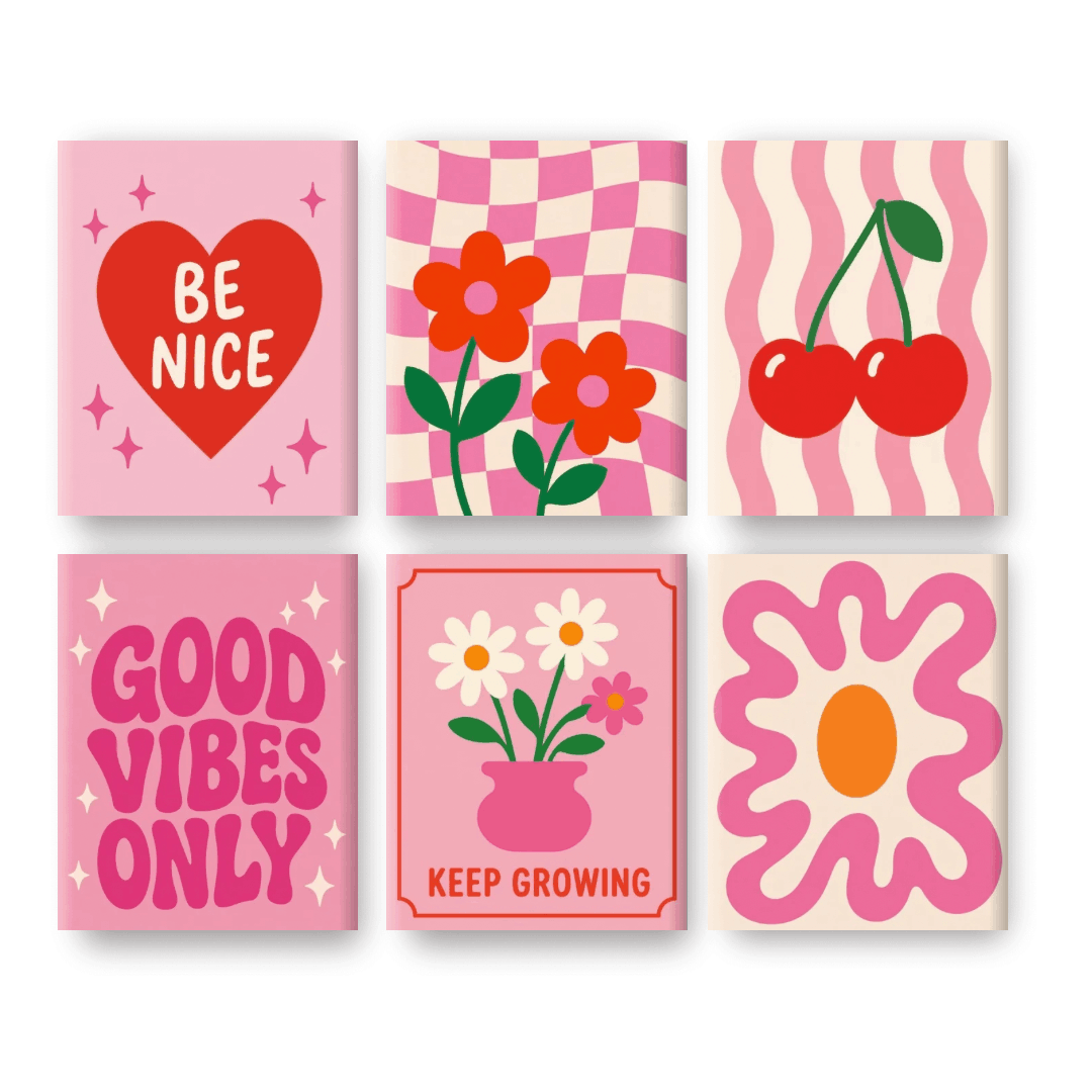 6 Mini-Gemälde | Pinkes Positivitäts-Set - Malen nach Zahlen