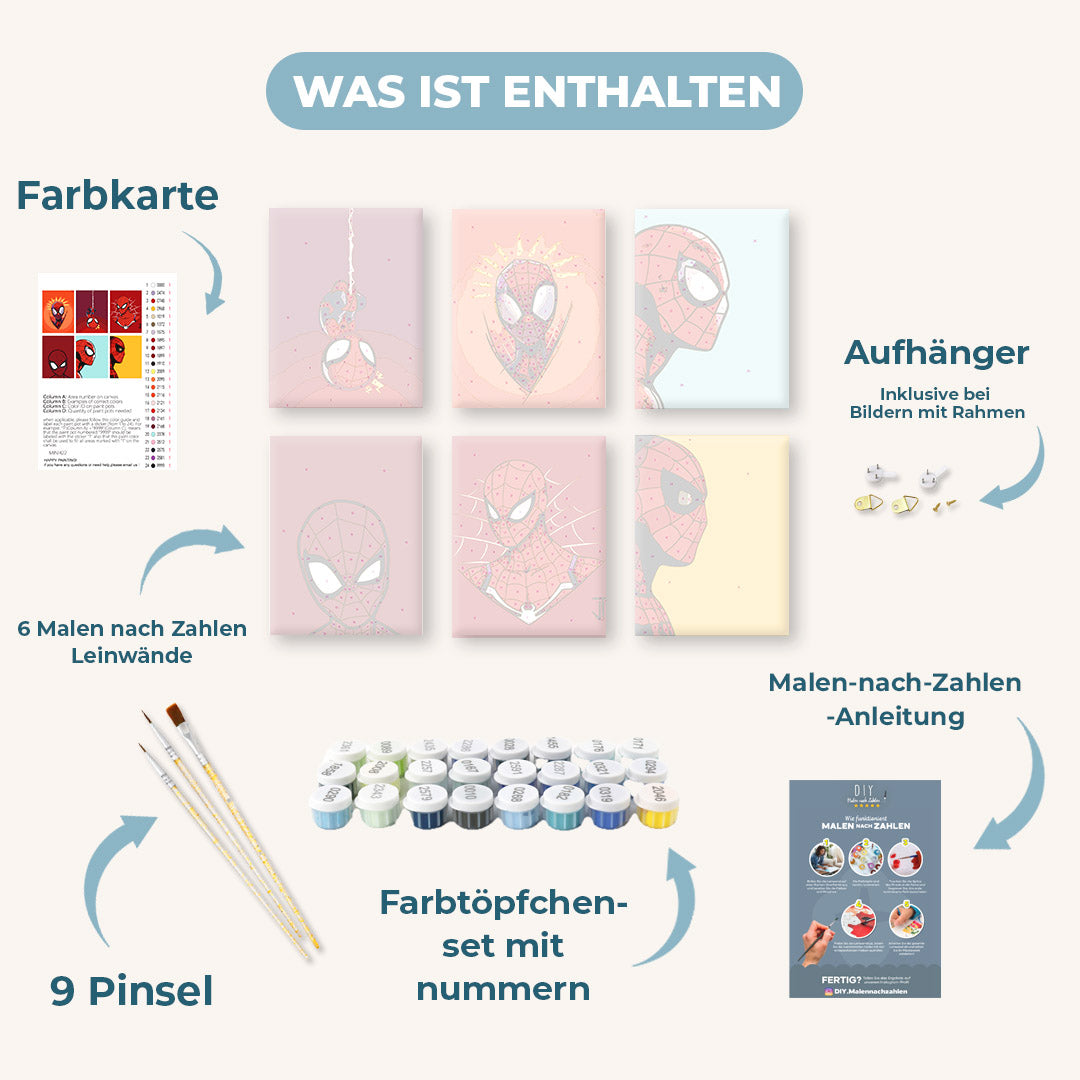 Malen nach Zahlen – 6 Mini-Gemälde | Superheld-Set