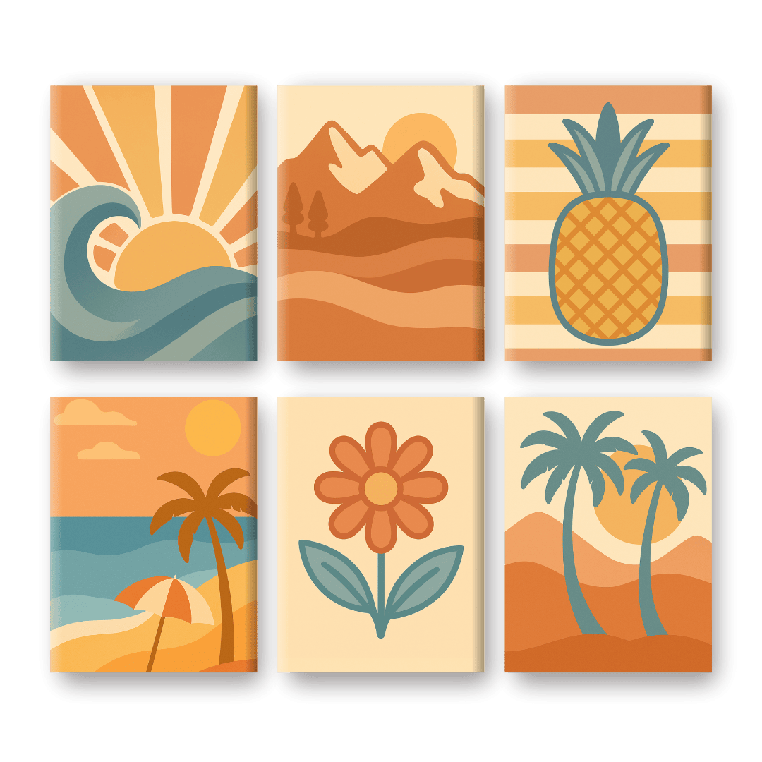 Malen nach Zahlen - Malen nach Zahlen – 6 Mini-Gemälde | Retro Sommer-Set