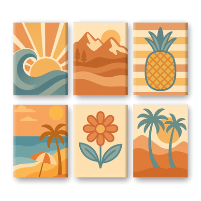 Malen nach Zahlen - Malen nach Zahlen – 6 Mini-Gemälde | Retro Sommer-Set
