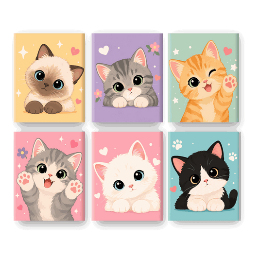 6 Mini-Gemälde | Süße Kawaii-Katzen Set - Malen nach Zahlen