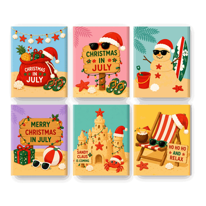 6 Mini-Gemälde | Weihnachten im Juli Set - Malen nach Zahlen