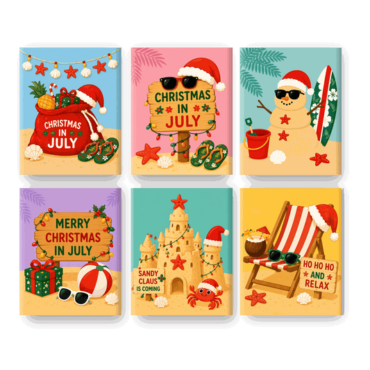 6 Mini-Gemälde | Weihnachten im Juli Set - Malen nach Zahlen