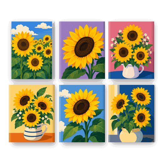 6 Mini-Gemälde | Sonnenblume Set - Malen nach Zahlen