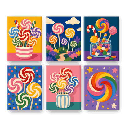 6 Mini-Gemälde | Lutscher Set - Malen nach Zahlen