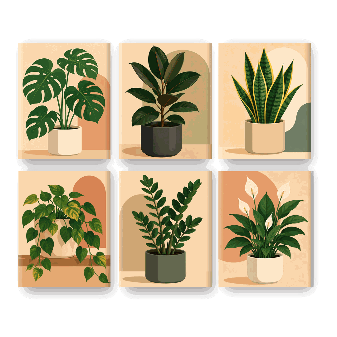 6 Mini-Gemälde | Monstera Set - Malen nach Zahlen
