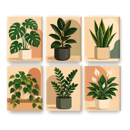 6 Mini-Gemälde | Monstera Set - Malen nach Zahlen