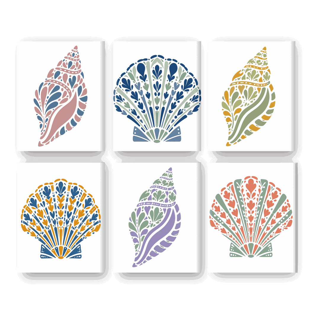 6 Mini-Gemälde | Strandmuscheln Set - Malen nach Zahlen