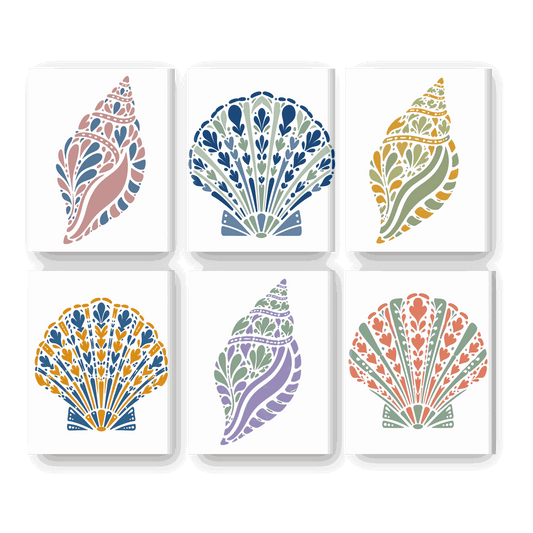 6 Mini-Gemälde | Strandmuscheln Set - Malen nach Zahlen