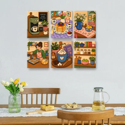 6 Mini-Gemälde | Kaffee-Ecke Set