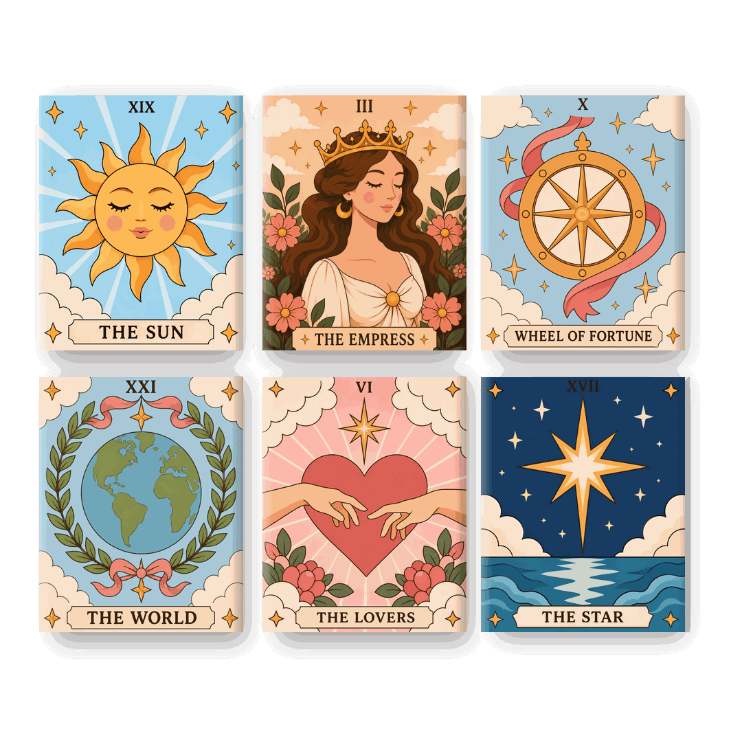 6 Mini-Gemälde | Gute-Omen-Tarot Set - Malen nach Zahlen