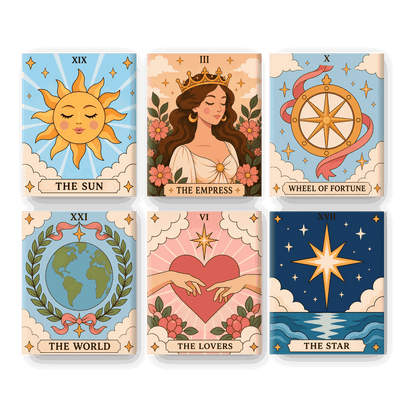 6 Mini-Gemälde | Gute-Omen-Tarot Set - Malen nach Zahlen