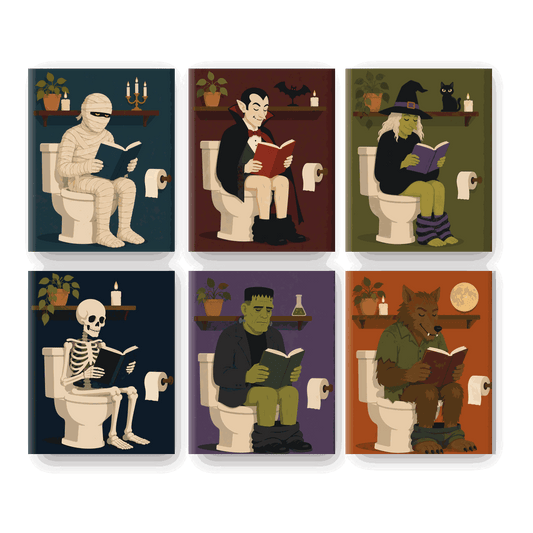 6 Mini-Gemälde | Monster auf der Toilette Set - Malen nach Zahlen