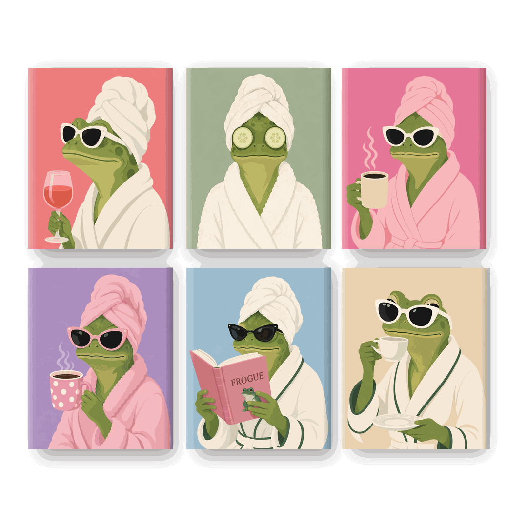 6 Mini-Gemälde | Spa-Frosch Set - Malen nach Zahlen