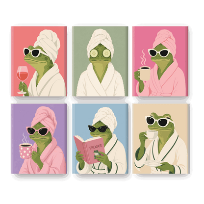 6 Mini-Gemälde | Spa-Frosch Set - Malen nach Zahlen