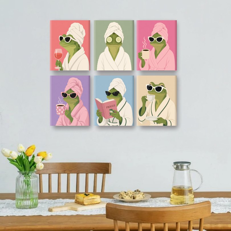 6 Mini-Gemälde | Spa-Frosch Set