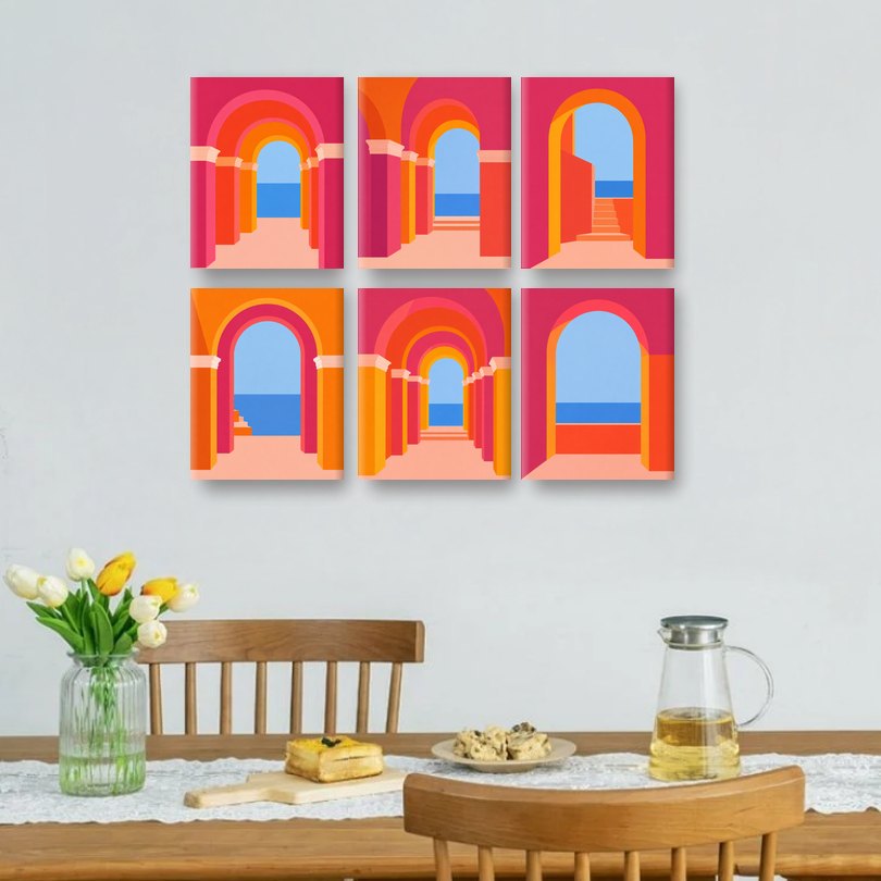 6 Mini-Gemälde | Bunte Bögen Set