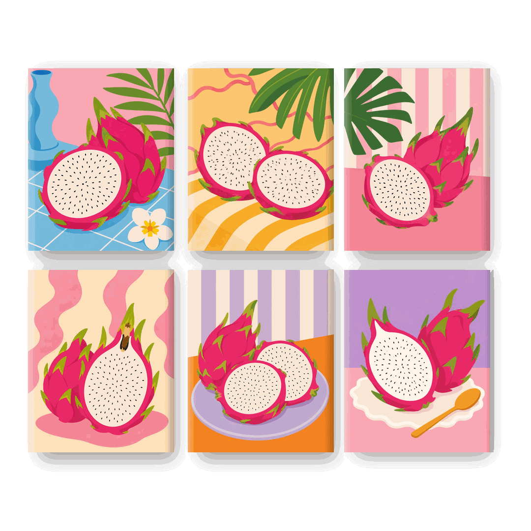 6 Mini-Gemälde | Drachenfrucht Set - Malen nach Zahlen