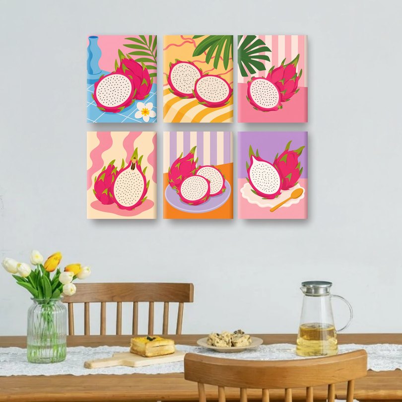 6 Mini-Gemälde | Drachenfrucht Set