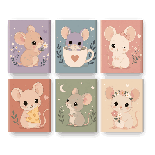 6 Mini-Gemälde | Süße Mäuse Set - Malen nach Zahlen