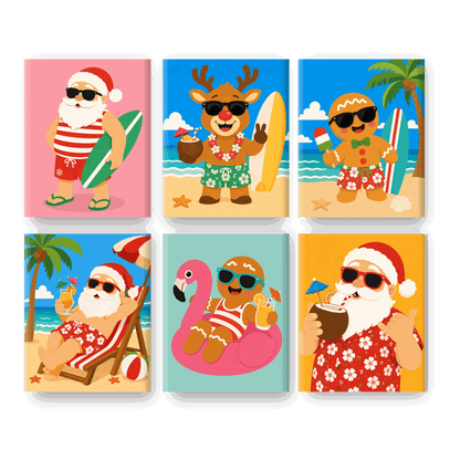 6 Mini-Gemälde | Weihnachten am Strand Set - Malen nach Zahlen