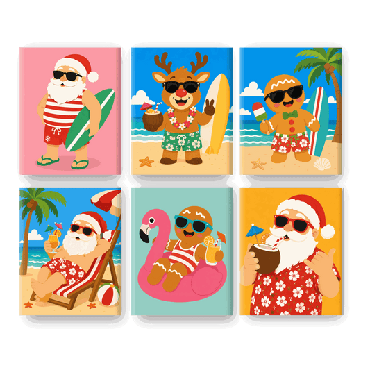 6 Mini-Gemälde | Weihnachten am Strand Set - Malen nach Zahlen