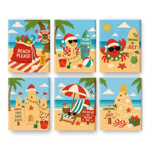 6 Mini-Gemälde | Sommer-Weihnachten Set - Malen nach Zahlen