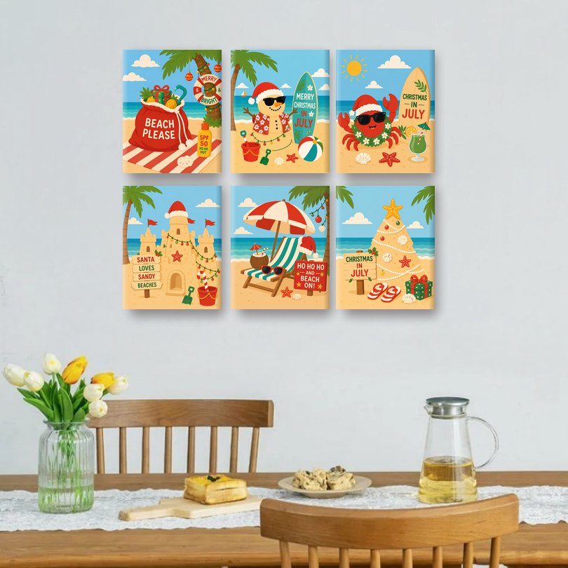 6 Mini-Gemälde | Sommer-Weihnachten Set
