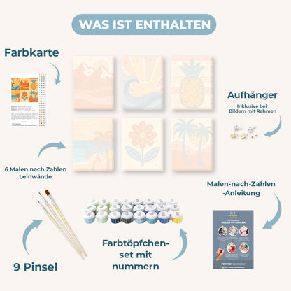 Malen nach Zahlen – 6 Mini-Gemälde | Retro Sommer-Set